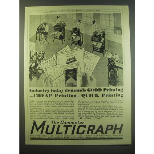 1930 International Multigraph Company Ad - Industry today demands good printing