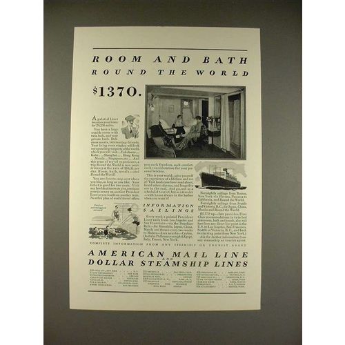 1930 American Mail Line Cruise Ship Ad - Room & Bath
