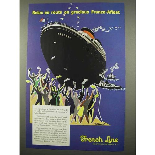 1957 French Line Cruise Ad - Art by Villemot