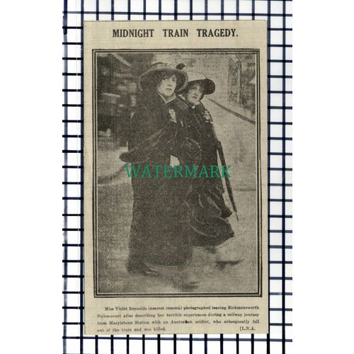 C7204) Miss Violet Reynolds Rickmansworth Police Train Incident - 1916 Cutting