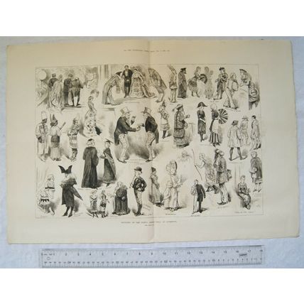 1881 engraving Sketches of the Fancy Dress Ball at Liverpool