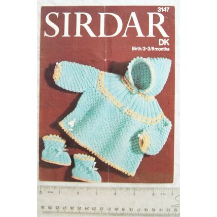 Vintage: Sirdar 3147 hooded coat & bootees, DK, birth to 6 months