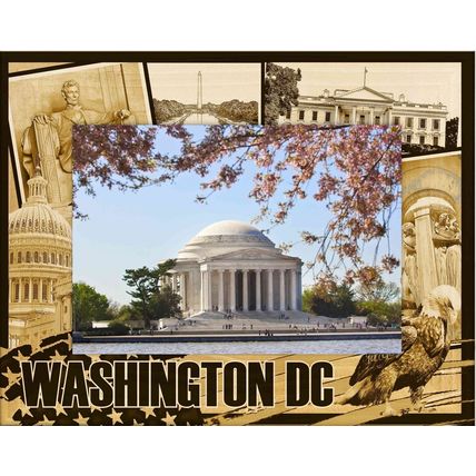 Washington D.C. Montage Laser Engraved Wood Picture Frame Landscape (8 x 10)