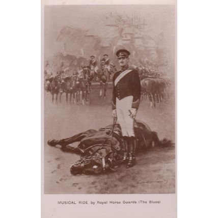 Killed Horse In Battle Musical Ride Royal Guards Antique Military Postcard