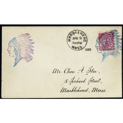 Indian Chief Fancy Cancel on Marblehead, MA Cover Extremely RARE - Stuart Katz