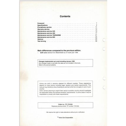Volvo 240 400 700 900 850 Service Programme Service Manual Book 1 1995 PDF