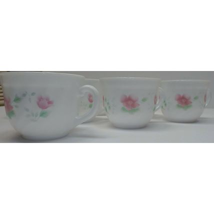 7 Cups 1 Cream Arcopal France Wild Rose Pink Flower Tea Coffee Cup Mug