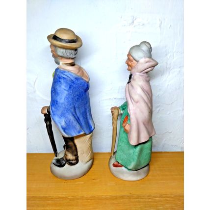 Old Man & Woman w Walking Stick & Book in Hand - Ceramic Crown Royal Home Decor