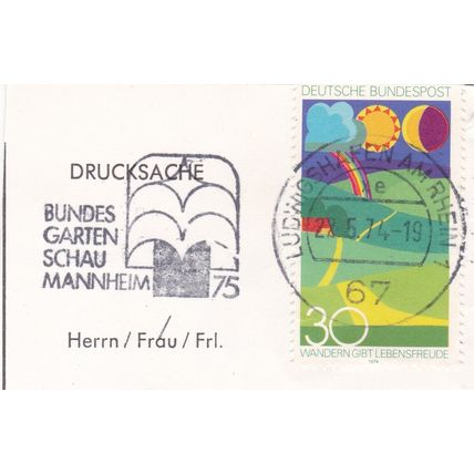 Ludwigshafen Postmark + Slogan Germany 1974 on Country Road 30pf VGC