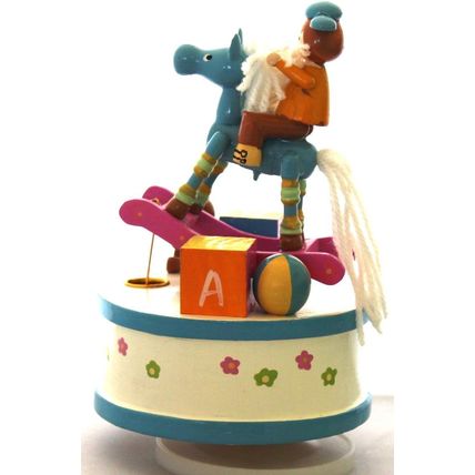 Vintage Wooden Music Box With a Moving Rocking Horse