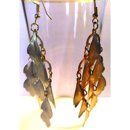Leaf Multilayer Chandelier Fashion Earrings 1 Silver Tone & 1 Gold Tone Pair Mix