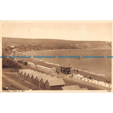 R091022 Swanage. Huts and Bay. Photochrom. 1945