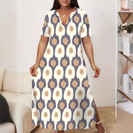 Short Sleeve Printed Sundress Beach Maxi Dresses Plus Size Womens Summer V-Neck
