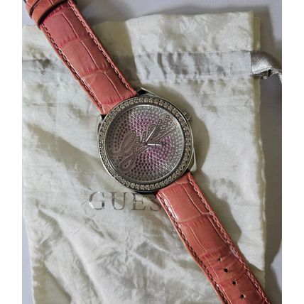 Ladies Guess Watch with Pink Leather Strap & Silver & Pink Face