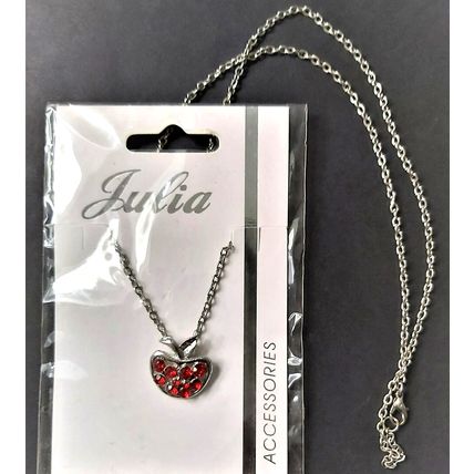 Cherry pendant rhinestone silver colour red metal heart necklace gems charm