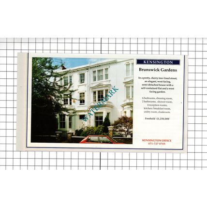 Brunswick Gardens Kensington London House Sale Advert - 1994 Cutting