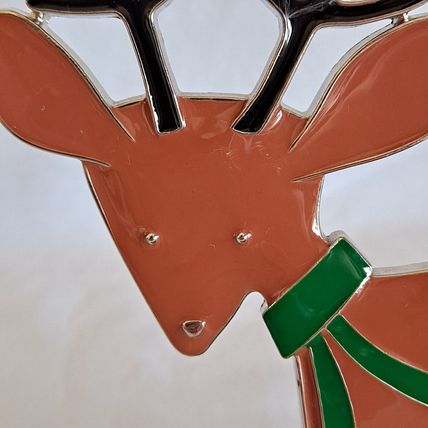 Metal Silver REINDEER Christmas STOCKING HANGER Mantel Holder Hook Snow Enamel