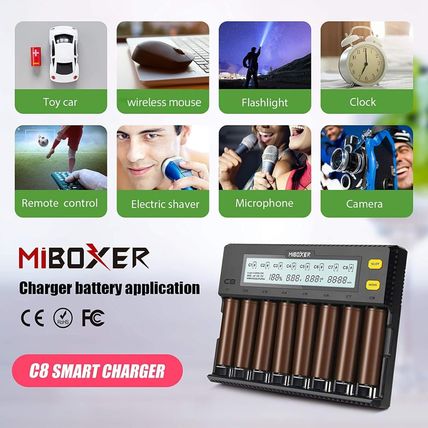Miboxer 18650 Battery Charger, 8-Bay Smart Charger with Automatic LCD Display, F