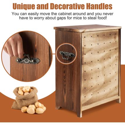 Rustic Wooden Potato & Onion Storage Bin - Kitchen Countertop Vegetable Storage,