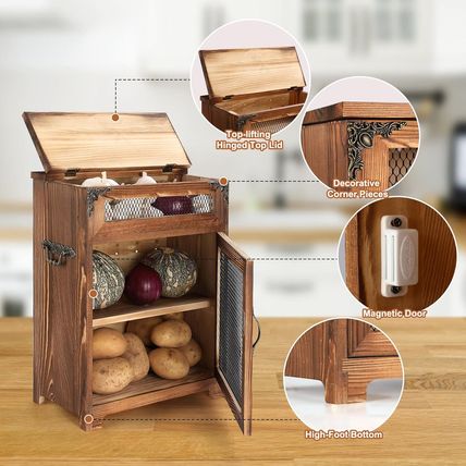 Rustic Wooden Potato & Onion Storage Bin - Kitchen Countertop Vegetable Storage,