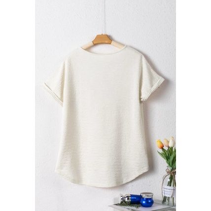 Pale Khaki Textured Wide Sleeve V Neck T Shirt