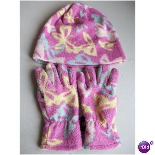 Matalan PINK LEMON & BLUE FLEECE BEANIE & GLOVES