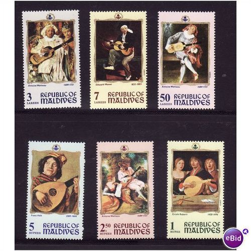 MALDIVE ISLANDS 1970 MUSIC / PAINTINGS SET 6 VALS UM MINT