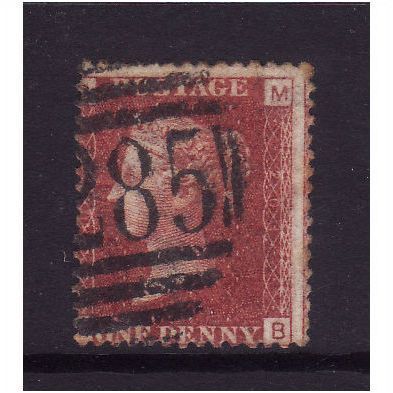 GREAT BRITAIN 1858-79 QV SG44 1d RED BROWN PLATE 201 LETTERED MB USED