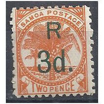 Samoa 1893 SG76 3d on 2d Orange Mounted Mint .