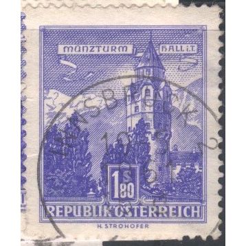 Austria 1957 - 1s.80 blue - Munzturm Hall - used 2