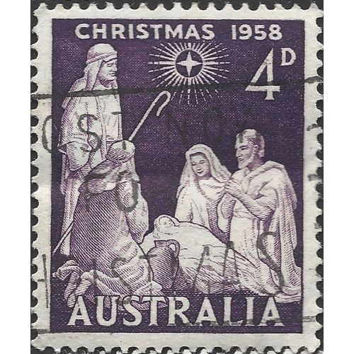 AUSTRALIA, CHRISTMAS, Shepherds adore, violet 1958, 4d, #4