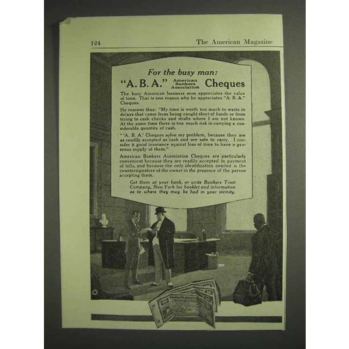 1917 A.B.A. Traveler's Cheques Ad - For The Busy Man
