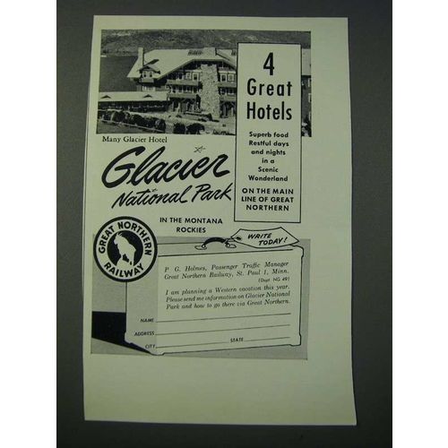 1949 Great Northern Railway Ad - Many Glacier Hotel