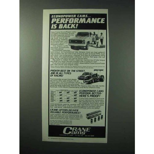 1984 Crane Cams Ad - Econopower Cams Performance