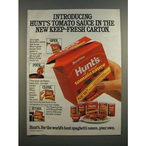 1986 Hunt's Tomato Sauce Ad - Keep-Fresh Carton