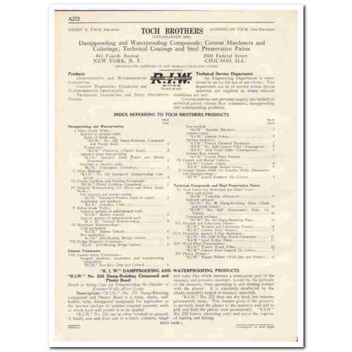 TOCH BROTHERS INC 1931 damp-proof waterproof compounds vintage catalog