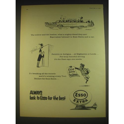 1963 Esso Extra Petrol Ad - The willow and the leather, what a mighty blend