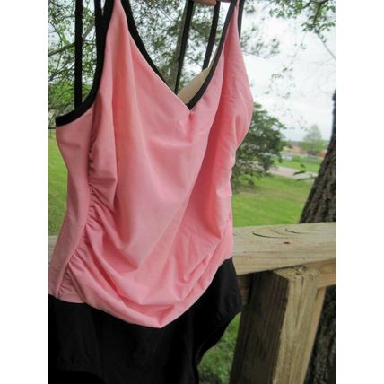 Tropical Escape 10 Pink Black One Piece Bathing Swim Suit Spandex Nylon Ruched