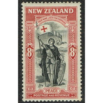 New Zealand 1946 Peace Issue 8d Black and Carmine SG675 MM