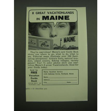 1962 Maine Tourism Advertisement - 8 great vacationlands in Maine