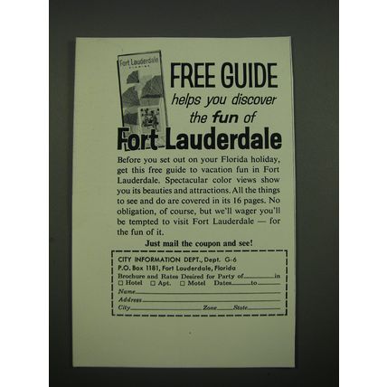 1962 Fort Lauderdale Florida Tourism Ad - Helps you discover the fun