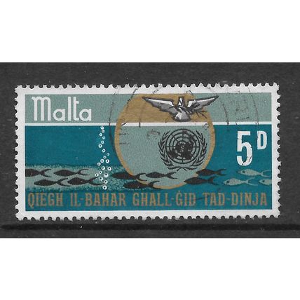 MALTA 1969 UNITED NATIONS 5d DOVE OF PEACE UN EMBLEM SG 419 FINE USED#
