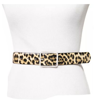 INC Animal Print Panel Belt, Leopard/Silver Small