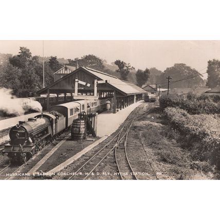 Hurricane & Saloon Coaches Hythe Station Real Photo Railway Postcard