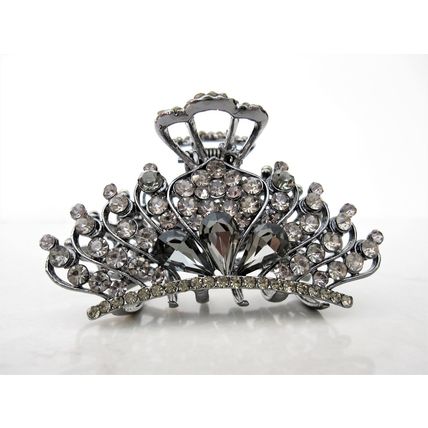 Medium blue or smoke gray crystal metal hair claw clip bridal clip