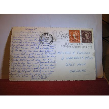 multiview, SOUTHSEA,HAMPSHIRE used vintage postcard Shoesmith kitten 1959 pm =