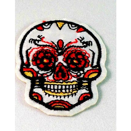 Skull Iron On Patch Day of the Dead Mexican style 5x4cm Silky fabric Punk P100