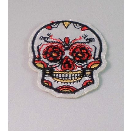 Skull Iron On Patch Day of the Dead Mexican style 5x4cm Silky fabric Punk P100