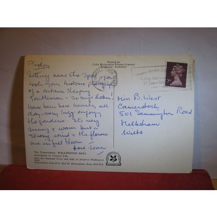 THE CONSERVATORY, WALLINGTON HALL, used postcard National Trust 1978 pm =