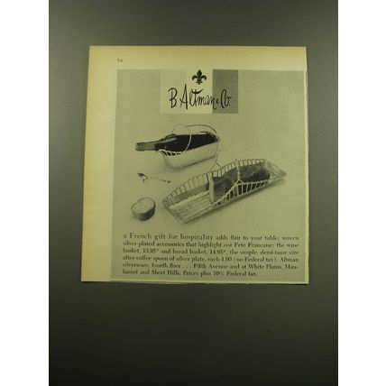 1959 B. Altman & Co. Wine Basket and Bread Basket Advertisement
